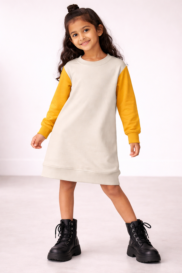 Kid Girls Knee Length Sweat-Dress - Beige