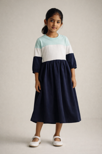 Kid Girls Color Block Dress - Navy