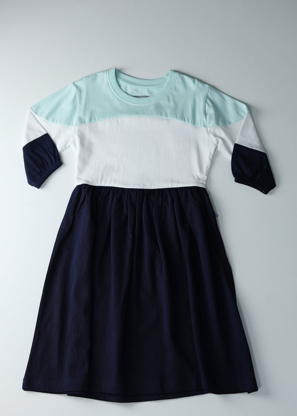 Kid Girls Color Block Dress - Navy