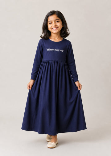 Kid Girls Full Length Dress - Navy