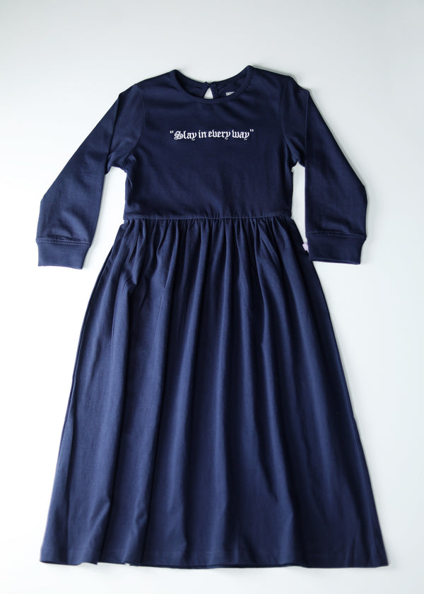 Kid Girls Full Length Dress - Navy
