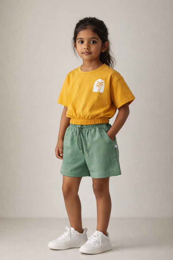 Kid Girls Palm Breeze Bubble Tees - Mustard