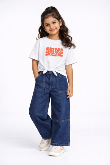 Kid Girls Tie-Up Boxy/Crop Tees - White