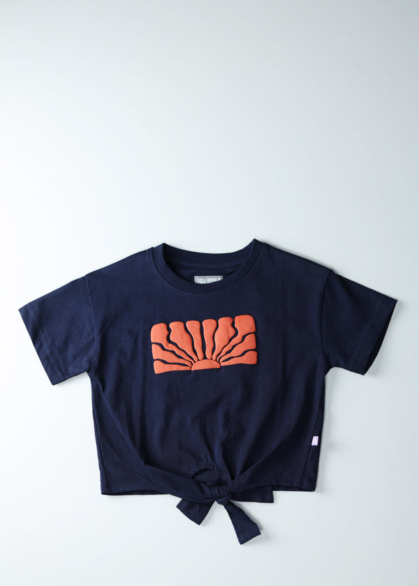 Kid Girls Tie-Up Boxy/Crop Tees - Navy