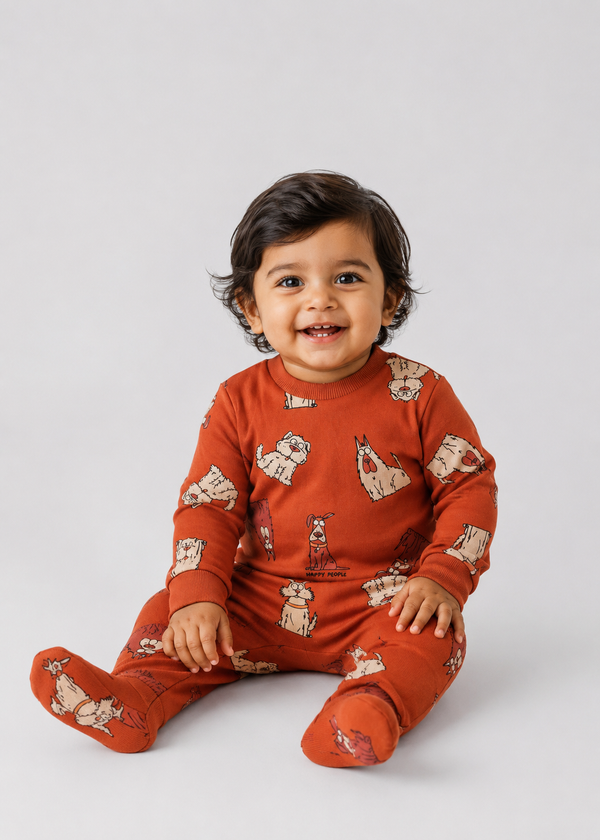 Baby Boy AOP Sleep Suit - Rust