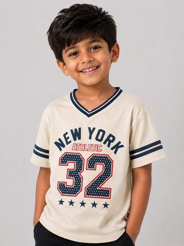 Kid Boys New York Graphic V-Neck Tees - Beige.