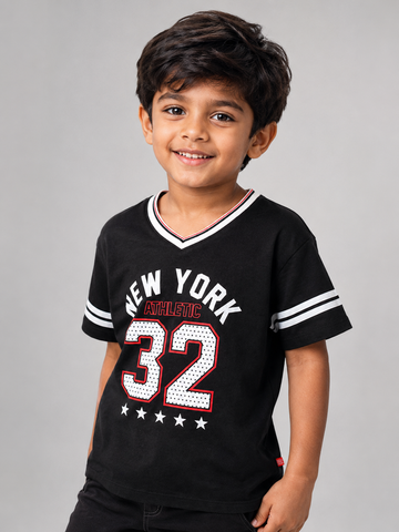 Kid Boys New York Graphic V-Neck Tees - Black.