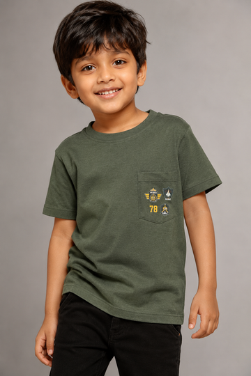 Kid Boys Pocket Graphic Tees - Olive Green
