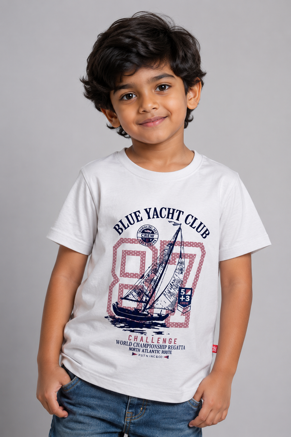 Kid Boys Yacht Club Graphic Print Tees-White