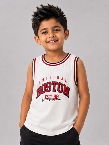 Kid Boys Boston Graphic Sleeveless Vest - White
