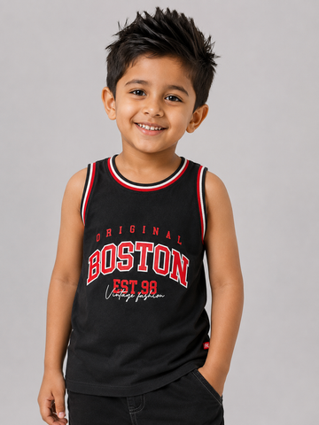 Kid Boys Boston Graphic Sleeveless Vest - Black.