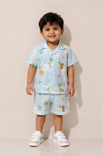 Baby Boys Adventure World Map Printed Shirt & Shorts Set
