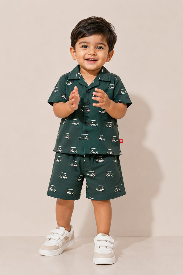 Boys Golf Cart Print Shirt & Shorts Co-ord Set