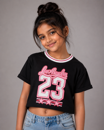 Kid Girls Los Angeles 23 Graphic Boxy Crop T-shirt - Black