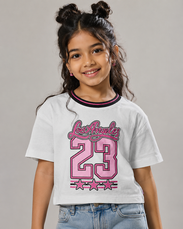Kid Girls Los Angeles 23 Graphic Boxy Crop T-shirt - White