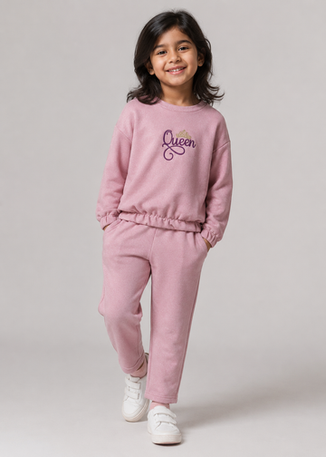 Kid Girls Queen Embroidered Cord Set-Pink