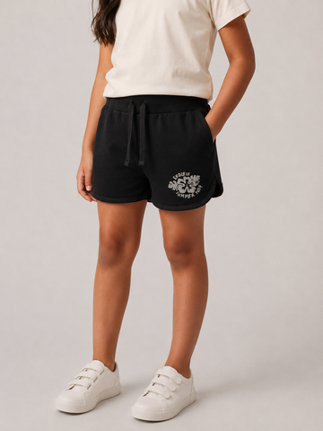 Kid Girls Sporty Shorts- Black