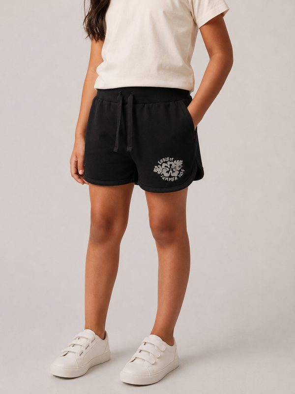 Kid Girls Sporty Shorts- Black