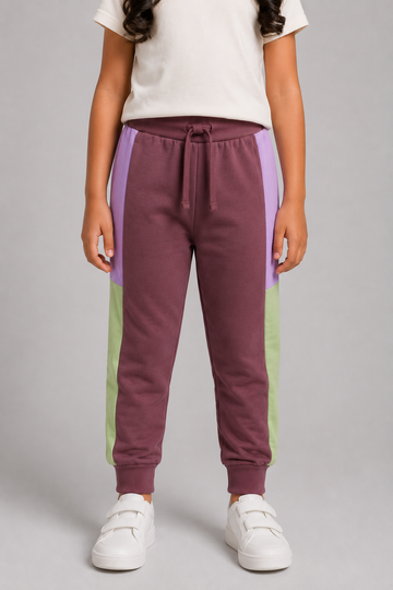 Kid Girls Colour Block Jogger- Plum