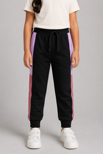Kid Girls Colour Block Jogger- Black