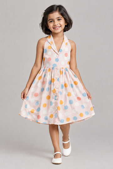 Girls Halter Neck Rayon Polka Dot Dress