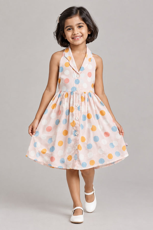 Girls Halter Neck Rayon Polka Dot Dress