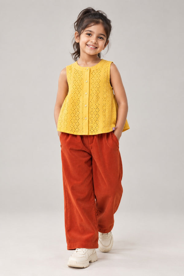 Girls Rust Corduroy Wide-Leg Pants
