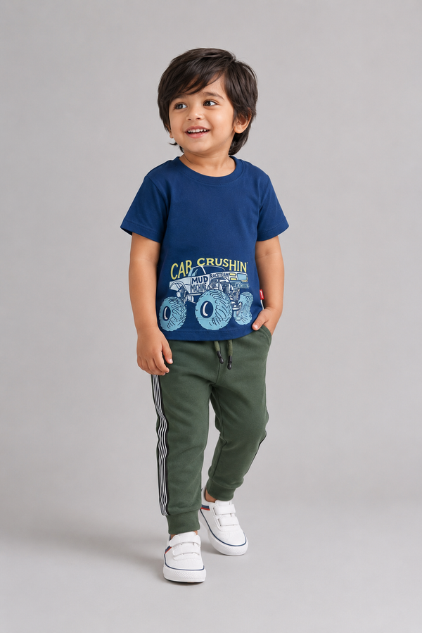 Baby Boy monster truck Graphic Tees - Navy