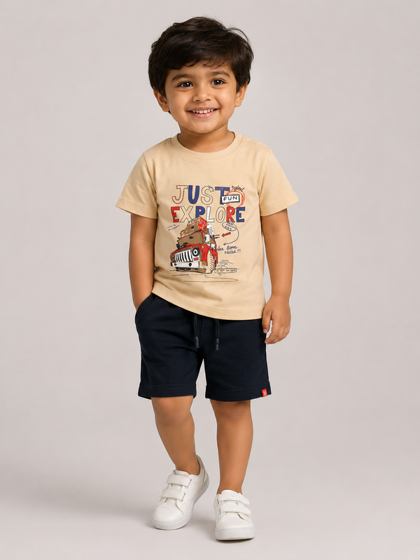 Baby Boy adventure Graphic Tees - Beige