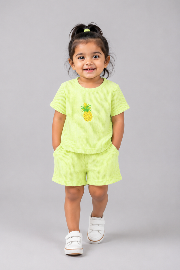 Baby Girl waffle Cord Sets - Green