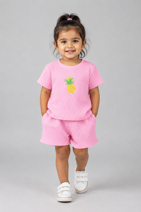 Baby Girl waffle Cord Sets - Pink