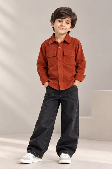 Boys Corduroy Shirt – Rust Orange Utility Pocket Shirt