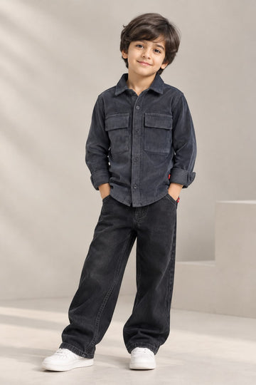 Boys Corduroy Shirt – Charcoal Grey Utility Pocket Shirt