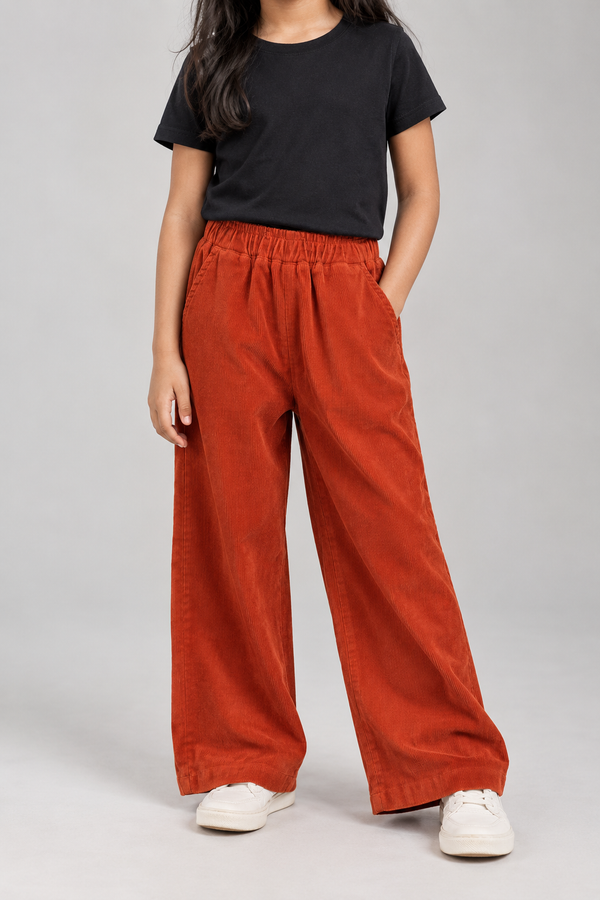 Girls Rust Corduroy Wide-Leg Pants
